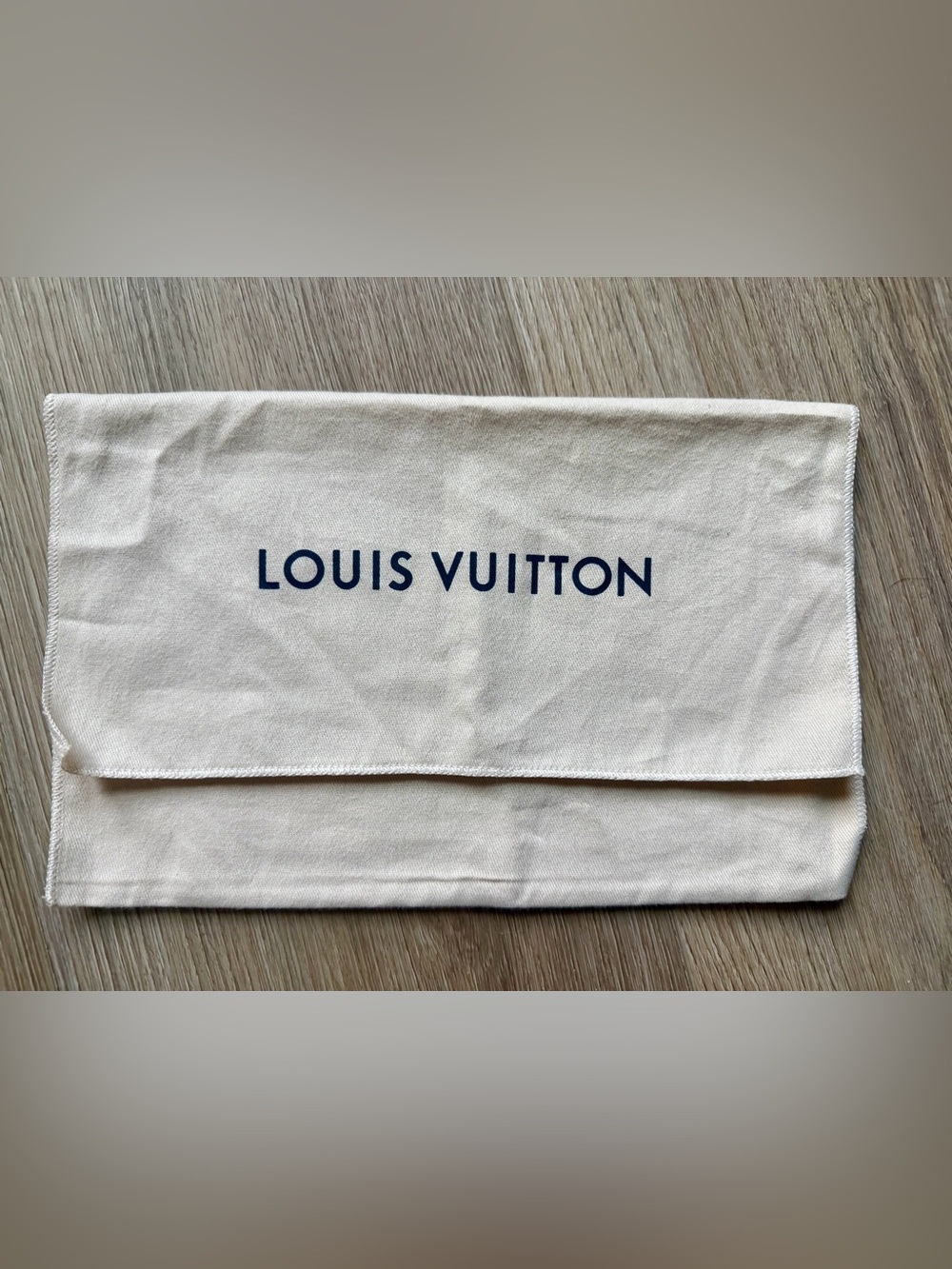 Authentic Small Louis Vuitton Cream Canvas Dust Bag with Navy Logo